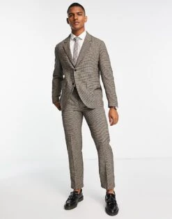 Selected Homme Regular Fit Suit In Brown Houndstooth