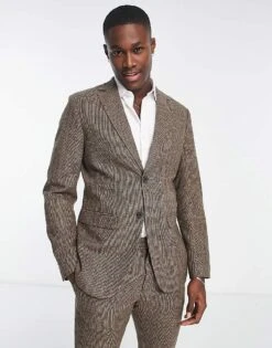 Modish Mens Shop 22 Selected Homme Slim Fit Wool Mix Suit Jacket In Brown Check For Men Brownie