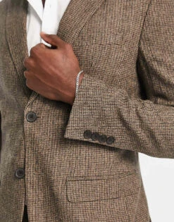 Selected Homme Slim Fit Wool Mix Suit Jacket In Brown Check For Men Brownie -Modish Mens Shop 203163503 3