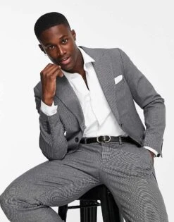 Selected Homme Slim Fit Suit Jacket In Grey Houndstooth  For Men