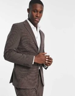 Selected Homme Slim Fit Suit Jacket In Brown Mini Check For Men Bombay Brown -Modish Mens Shop 203225821 1 bombaybrown 1