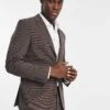 Selected Homme Slim Fit Suit Jacket In Brown Mini Check For Men Bombay Brown