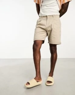 Selected Homme Wide Fit Chino Short In Beige For Men Pure Cashmere