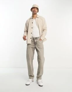 Selected Homme Linen Mix Overshirt In Beige For Men Angora -Modish Mens Shop 203878638 3