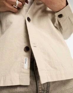 Selected Homme Linen Mix Overshirt In Beige For Men Angora -Modish Mens Shop 203878638 4