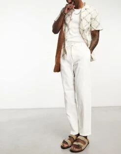 Selected Homme Slim Tapered Linen Mix Trouser In White For Men Cloud Dancer -Modish Mens Shop 203878673 3