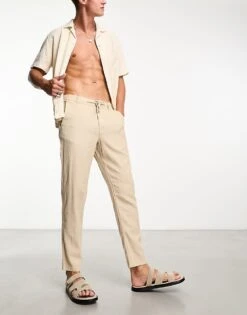 Selected Homme Slim Tapered Linen Mix Trouser In Beige For Men Incense