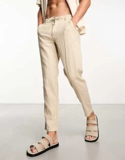 Selected Homme Slim Tapered Linen Mix Trouser In Beige For Men Incense -Modish Mens Shop 203879052 3