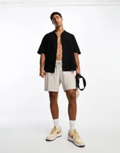 Selected Homme Short Sleeve Revere Collar Linen Shirt In Black For Men -Modish Mens Shop 204173849 4