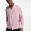 Selected Homme Long Sleeve Revere Collar Shirt In Pink For Men Elderberry