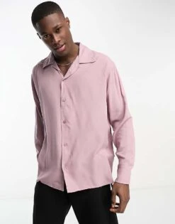 Selected Homme Long Sleeve Revere Collar Shirt In Pink For Men Elderberry