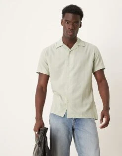 Selected Homme Revere Collar Shirt In Sage For Men Desert Sage -Modish Mens Shop 204520155 1 desertsage 1