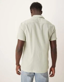 Selected Homme Revere Collar Shirt In Sage For Men Desert Sage -Modish Mens Shop 204520155 4