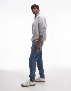 Selected Homme Slim Tapered Fit Jeans In Mid Blue Wash For Men Blue Denim -Modish Mens Shop 204764371 3