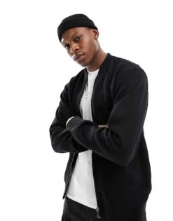 Selected Homme Mack Sweat Bomber Jacket In Black For Men -Modish Mens Shop 205916642 1 black 1