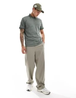 Selected Homme Half Zip Polo Shirt In Green For Men Agave Green