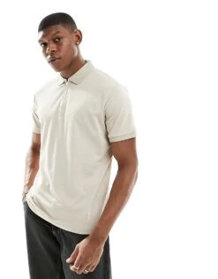 Selected Homme Half Zip Polo Shirt In Cream For Men Oatmeal -Modish Mens Shop 205918194 1 oatmeal 1