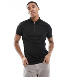 Selected Homme Half Zip Polo Shirt In Black For Men -Modish Mens Shop 205919143 1 black 1