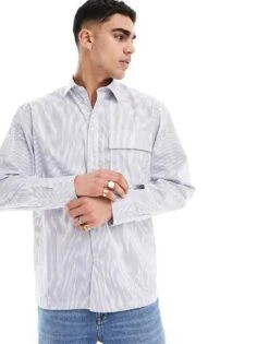 Selected Homme Oversized Poplin Shirt In Blue Stripe For Men Blue Single Stripe -Modish Mens Shop 205920070 1 bluesinglestripe 1