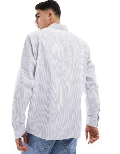 Selected Homme Oversized Poplin Shirt In Blue Stripe For Men Blue Single Stripe -Modish Mens Shop 205920070 4