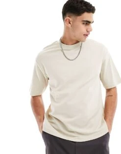 Modish Mens Shop 7 Selected Homme Oversized Boxy T-shirt In Beige For Men Oatmeal