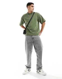 Selected Homme Oversized Heavy Weight T-shirt In Khaki For Men Four Leaf Clover -Modish Mens Shop 205925900 3