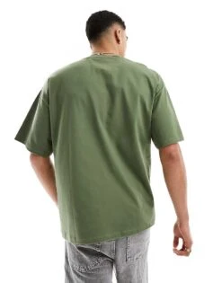 Selected Homme Oversized Heavy Weight T-shirt In Khaki For Men Four Leaf Clover -Modish Mens Shop 205925900 4
