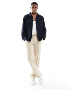 Selected Homme Linen Mix Overshirt In Navy For Men Sky Captain -Modish Mens Shop 205988147 3