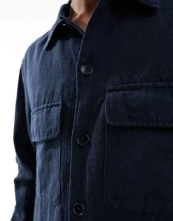 Selected Homme Linen Mix Overshirt In Navy For Men Sky Captain -Modish Mens Shop 205988147 4