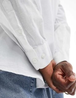 Selected Homme Long Sleeve Linen Mix Shirt In White For Men -Modish Mens Shop 205988168 3