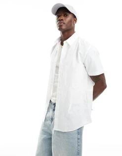 Selected Homme Short Sleeve Linen Mix Shirt In White For Men