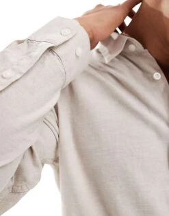 Selected Homme Long Sleeve Linen Mix Shirt In Beige For Men Pure Cashmere -Modish Mens Shop 205988220 4