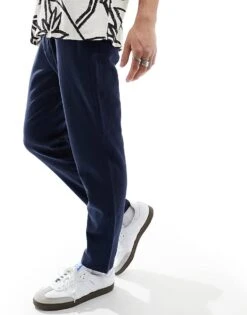 Selected Homme Slim Tapered Linen Mix Trouser In Navy For Men Dark Sapphire