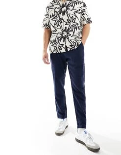 Selected Homme Slim Tapered Linen Mix Trouser In Navy For Men Dark Sapphire -Modish Mens Shop 205988305 4