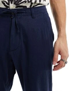 Selected Homme Slim Tapered Linen Mix Trouser In Navy For Men Dark Sapphire -Modish Mens Shop 205988305 5