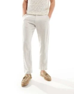 Selected Homme Slim Fit Linen Mix Suit Trouser In Beige For Men Pure Cashmere -Modish Mens Shop 205988334 3