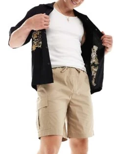 Selected Homme Loose Tech Cargo Short In Beige For Men Chinchilla