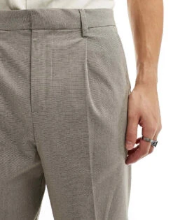 Selected Homme Loose Fit Cropped Pleat Trouser In Beige For Men Fog -Modish Mens Shop 206110946 4