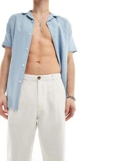 Selected Homme Loose Fit Cropped Linen Mix Trouser In Beige For Men Oatmeal -Modish Mens Shop 206174622 5