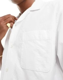 Selected Homme Boxy Oversized Revere Collar Seersucker Shirt In White For Men -Modish Mens Shop 206177340 3