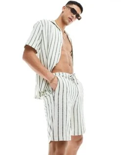 Selected Homme Co-ord Textured Short In Green Stripe For Men Eden -Modish Mens Shop 206186635 5