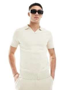 Selected Homme Co-ord Knitted Revere Polo In Beige For Men Fog -Modish Mens Shop 206187317 1 fog 1