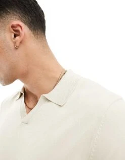 Selected Homme Co-ord Knitted Revere Polo In Beige For Men Fog -Modish Mens Shop 206187317 3