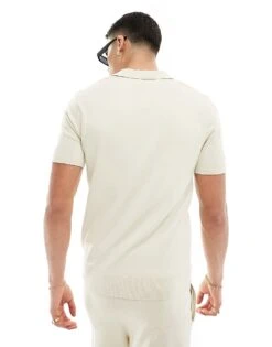 Selected Homme Co-ord Knitted Revere Polo In Beige For Men Fog -Modish Mens Shop 206187317 4