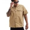 Selected Homme Boxy Oversized Revere Collar Shirt With Double Pockets In Beige For Men Kelp