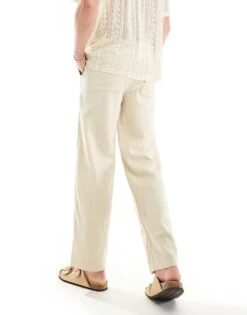 Selected Homme Linen Mix Loose Fit Trouser In Beige For Men Fog -Modish Mens Shop 206190041 3