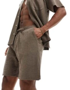 Selected Homme Co-ord Waffle Shorts In Brown For Men Morel