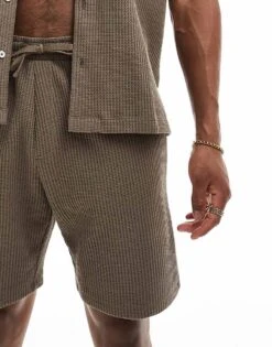 Selected Homme Co-ord Waffle Shorts In Brown For Men Morel -Modish Mens Shop 206190060 3