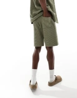 Selected Homme Co-ord Waffle Shorts In Khaki For Men Vetiver -Modish Mens Shop 206190068 3