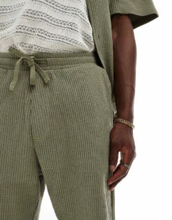 Selected Homme Co-ord Waffle Shorts In Khaki For Men Vetiver -Modish Mens Shop 206190068 4